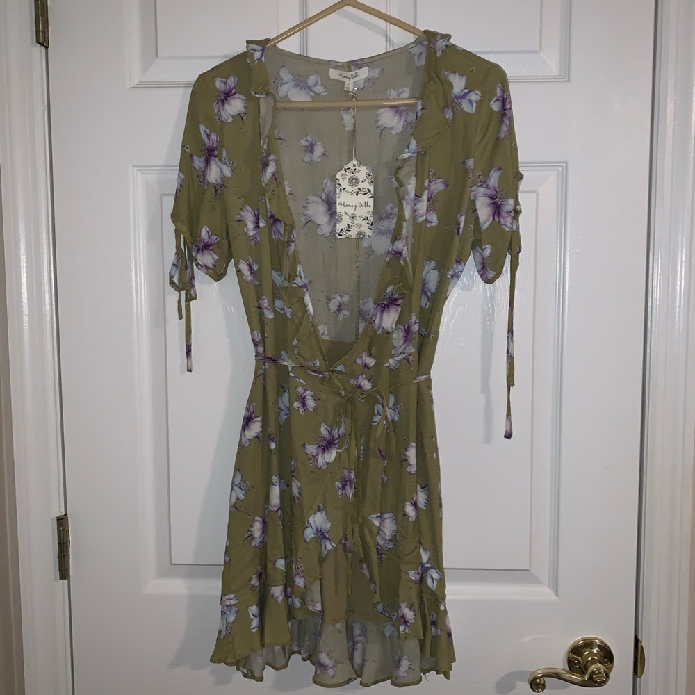 Dollskill Green Floral Wrap Mini Dress